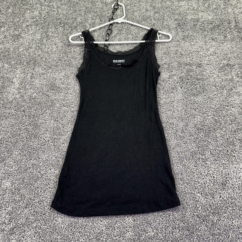 Old Navy Camisole Womens Medium Black Lace Trim Ribbed Tank Top Stretch Casual